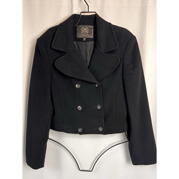 Vintage Express Cropped Wool Jacket Double Breasted Black Womens S - Picture 2 of 7